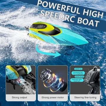 4DRC S3 Ferngesteuertes Boot，Schnelle Geschwindigkeit RC Boot,30KM / H 2.4 GHZ Rennboote mit 2 wiederaufladbaren Batterien LCD Alarm bei schwacher Batterie für Jungen Mädchen Erwachsene - 3