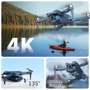 Bürstenlosem Motor Drohne mit 2 Kamera für Erwachsene, Kamera Einstellbarer 4K Drohne, 5GHz WiFi FPV RC Quadcopter mit Optische Fluss Positionierung für Anfänger, 3D Flip, 2 Batterien - 2
