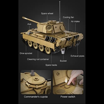 CADA Master C61073W Panther Panzer klemmbausteine, CADA Technik Auto Fernsteuerung mit Motor, (Designer：Maciej Szymanski) MOC Tracked Tank Modell - 5