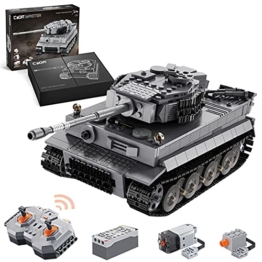 CADA Technik Panzer mit Motor & Fernbedienung, WW2 Militär Tiger Panzer Militär Panzerträger Klemmbausteine Bauset Kompatibel mit Lego Technic - 925 Teile - C61071W - 1