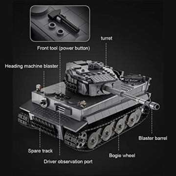 CADA Technik Panzer mit Motor & Fernbedienung, WW2 Militär Tiger Panzer Militär Panzerträger Klemmbausteine Bauset Kompatibel mit Lego Technic - 925 Teile - C61071W - 5