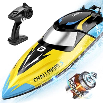 DEERC ferngesteuerte Boote mit Bürstenlosen Motor 2212,30+km/h RC Boot mit Alarmfunktion, 2,4 GHz Rennboot mit LED-Leuchten für Meere, Pools und Seen,Speedboot-Spielzeug für Kinder&Erwachsene - 1