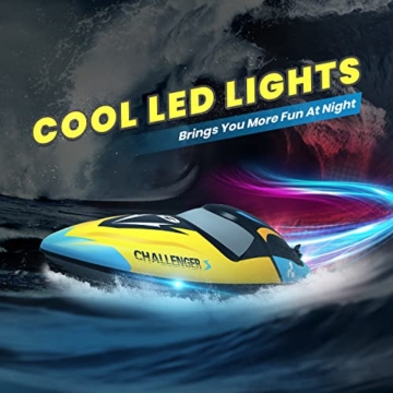 DEERC ferngesteuerte Boote mit Bürstenlosen Motor 2212,30+km/h RC Boot mit Alarmfunktion, 2,4 GHz Rennboot mit LED-Leuchten für Meere, Pools und Seen,Speedboot-Spielzeug für Kinder&Erwachsene - 5