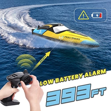 DEERC ferngesteuerte Boote mit Bürstenlosen Motor 2212,30+km/h RC Boot mit Alarmfunktion, 2,4 GHz Rennboot mit LED-Leuchten für Meere, Pools und Seen,Speedboot-Spielzeug für Kinder&Erwachsene - 6