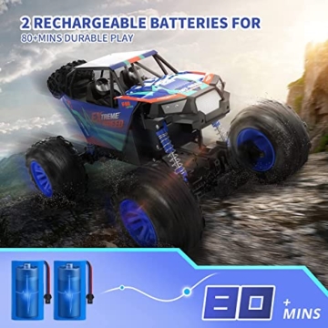 DEERC Große ferngesteuerte Autos 1:8 Off-Road-Monstertruck mit Realistischem Klang, 2,4 GHz 4WD Rock Crawler Spielzeug für jedes Gelände, 2 Batterien für 80 Minuten Spielen - 4