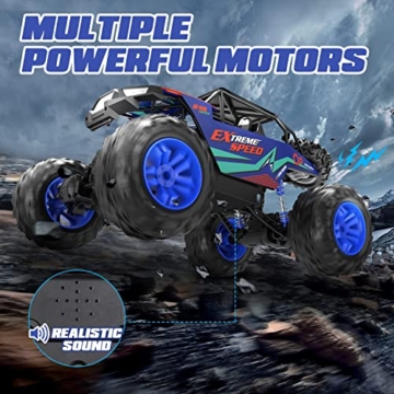 DEERC Große ferngesteuerte Autos 1:8 Off-Road-Monstertruck mit Realistischem Klang, 2,4 GHz 4WD Rock Crawler Spielzeug für jedes Gelände, 2 Batterien für 80 Minuten Spielen - 7