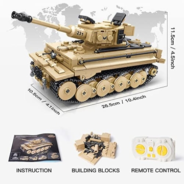 HOGOKIDS Technik Ferngesteuert Panzer Spielzeug für Kinder - 993 Teiles 3 Kanäle WW2 1:32 Tiger Tank Militär mit App Fernbedienung Dual Control Bauspielzeug Geschenke für 8 9 10+ Jahren Jungen Mädchen - 8