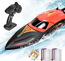 Hosim Brushless ferngesteuertes Boot 35+ KM/H, High Speed RC Schiff mit LED Beleuchtung, Rennboot mit 2 wiederaufladbaren Batterien Spielzeug Geschenk für Kinder und Erwachsene (Rot) - 1