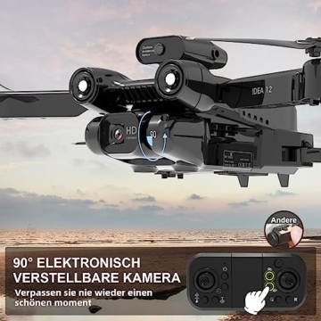 IDEA12 Drohne mit 2 Kamera Drohnen mit Aktiven Hindernisvermeidung Drone Kamera Elektrisch Verstellbarer RC Drones WiFi FPV Übertragung Quadcopter für Erwachsene und Kinder Dual Kameras 2 Batterien - 2