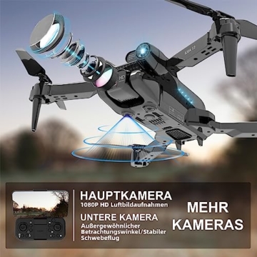 IDEA12 Drohne mit 2 Kamera Drohnen mit Aktiven Hindernisvermeidung Drone Kamera Elektrisch Verstellbarer RC Drones WiFi FPV Übertragung Quadcopter für Erwachsene und Kinder Dual Kameras 2 Batterien - 4