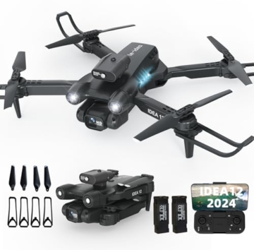 IDEA12 Drohne mit 2 Kamera Drohnen mit Aktiven Hindernisvermeidung Drone Kamera Elektrisch Verstellbarer RC Drones WiFi FPV Übertragung Quadcopter für Erwachsene und Kinder Dual Kameras 2 Batterien - 1