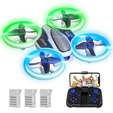 Mini Drohne mit Kamera HD 720P für Kinder, RC Drone mit LED Lichter,Quadrocopter mit 3D Flips, Kopflosem Modus und 3 Akkus,21 Min Lange Flugzeit,Spielzeug Drohne Helikopter für Kinder und Anfänger - 1