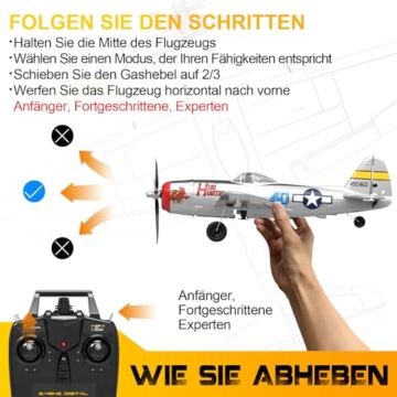 P47 RC Flugzeug,2.4G 4 Kanal Thunderbolt Fighter Ferngesteuertes Flugzeug Kunstflugzeug Modell Spielzeug mit Gyro System für Anfänger Kinder Erwachsene - 8