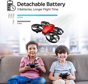 Potensic Mini Drohne für Kinder und Anfänger mit 3 Akkus, RC Quadrocopter, Mini Drone mit Höhenhaltemodus, Start/Landung mit einem Knopfdruck, Kopflos Modus, Spielzeug Drohne Helikopter A20 Rot - 2