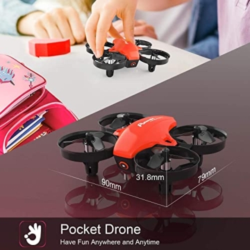 Potensic Mini Drohne für Kinder und Anfänger mit 3 Akkus, RC Quadrocopter, Mini Drone mit Höhenhaltemodus, Start/Landung mit einem Knopfdruck, Kopflos Modus, Spielzeug Drohne Helikopter A20 Rot - 7