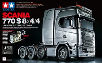 Tamiya 56371 1:14 RC Scania 770S 8x4/4 - Bausatz zum Zusammenbauen, RC Truck, fernsteuerbarer, Lastwagen, LKW, Konstruktionsspielzeug, Modellbau, Basteln, Unlackiert - 2
