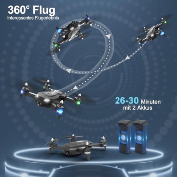 Wipkviey T26 Drohne mit Kamera 1080P, RC Faltbare FPV Quadcopter mit 2 Batterien, 26-30 Min. Flug, 3D Flip, Schwerkraftsensor, Headless Mode, Ein-Tasten-Start/Landung, Weihnachtsgeschenke für Männer - 3