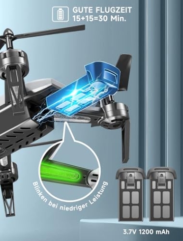 Wipkviey T6 Drohne mit kamera 1080p hd, WiFi FPV drone für Anfänger, RC Quadcopter mit 2 Batterien, Schwerkraft Sensor, Flip mode, Abflug/Landung mit einer Taste, One Taste Ruckkehr, Headless Mode - 3